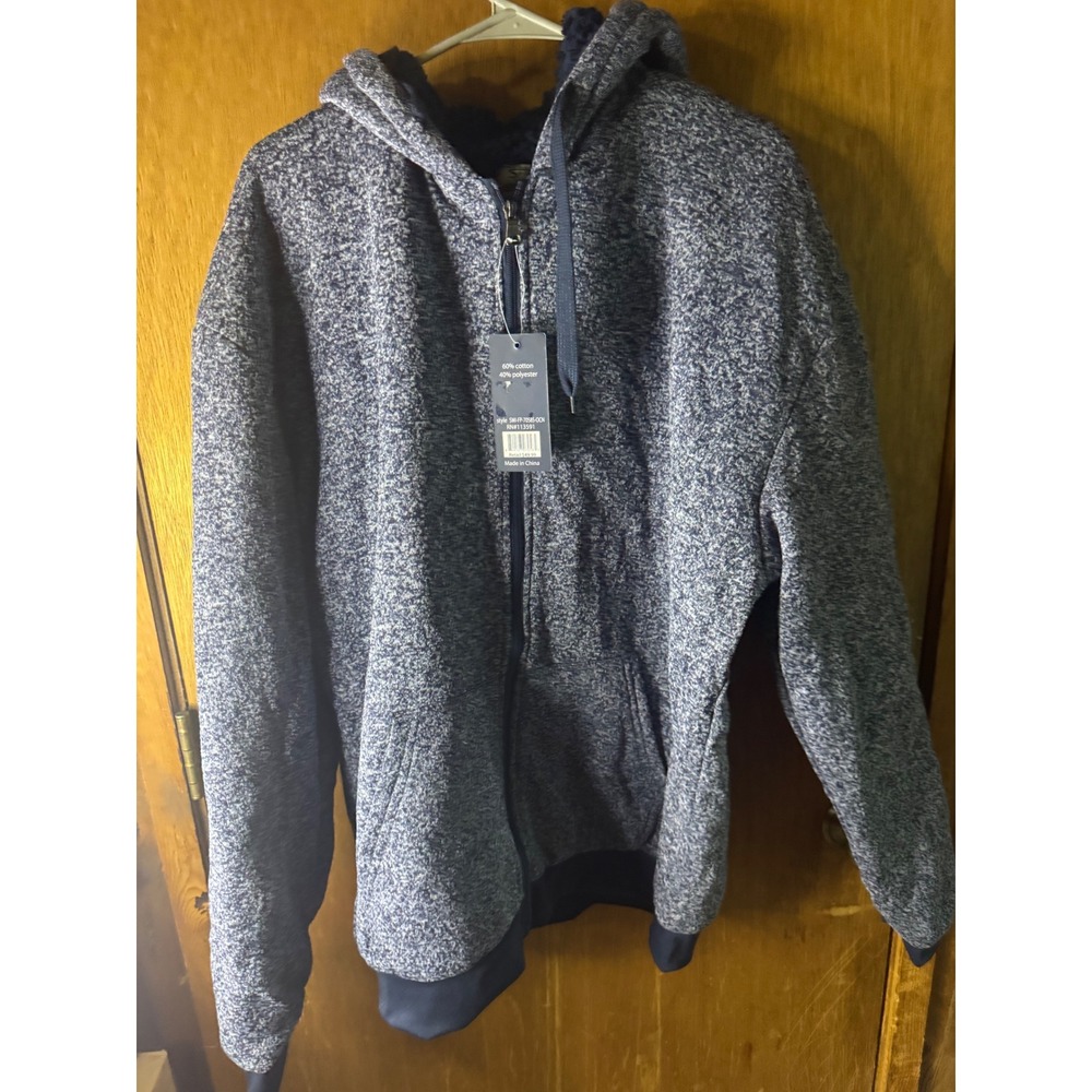 Seven Apparel Sherpa Lined Heather Hooded Jacket Navy Blue 2XL SWI-FP-70585-OCN